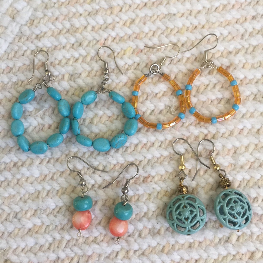 Aqua turqouise w orange 4 pr assortment